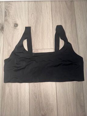 Minimalist Black Scoop Bikini Top - Supportive Wide-Strap Swim Bralette